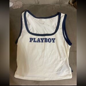 PLAYBOY White and Blue Tank Top with Navy Trim